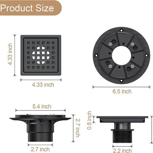 4INCH Stainless Steel Square Shower Drain with Flange-Shower Floor Drain - Picture 3 of 8